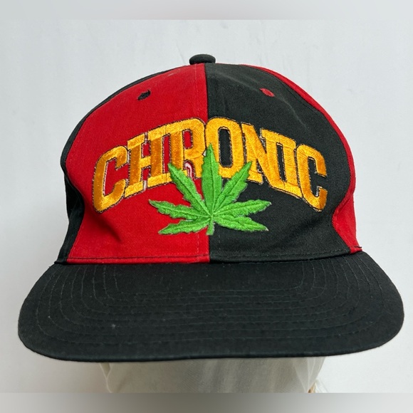 Vtg 90s Chronic Marijuana LEAF Embroidered Snapback Pinwheel Hat Weed Pot Dr Dre - Picture 1 of 7